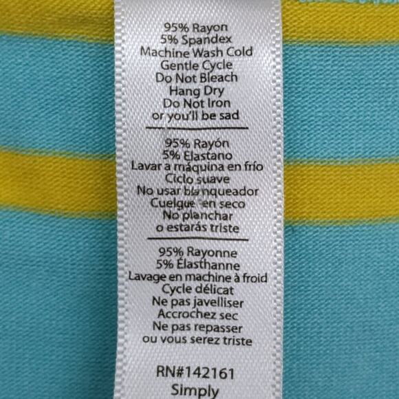 Lularoe Perfect T Aqua and Yellow Stripes Size Small Tunic Cut Short Sleeve - Picture 5 of 5